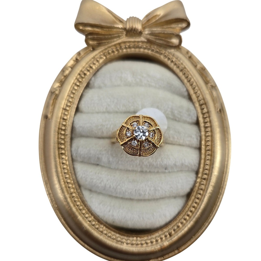 Ring Womens Size 8 14KT Gold Electroplate Cubic Zirconia Filigree Gold NEW